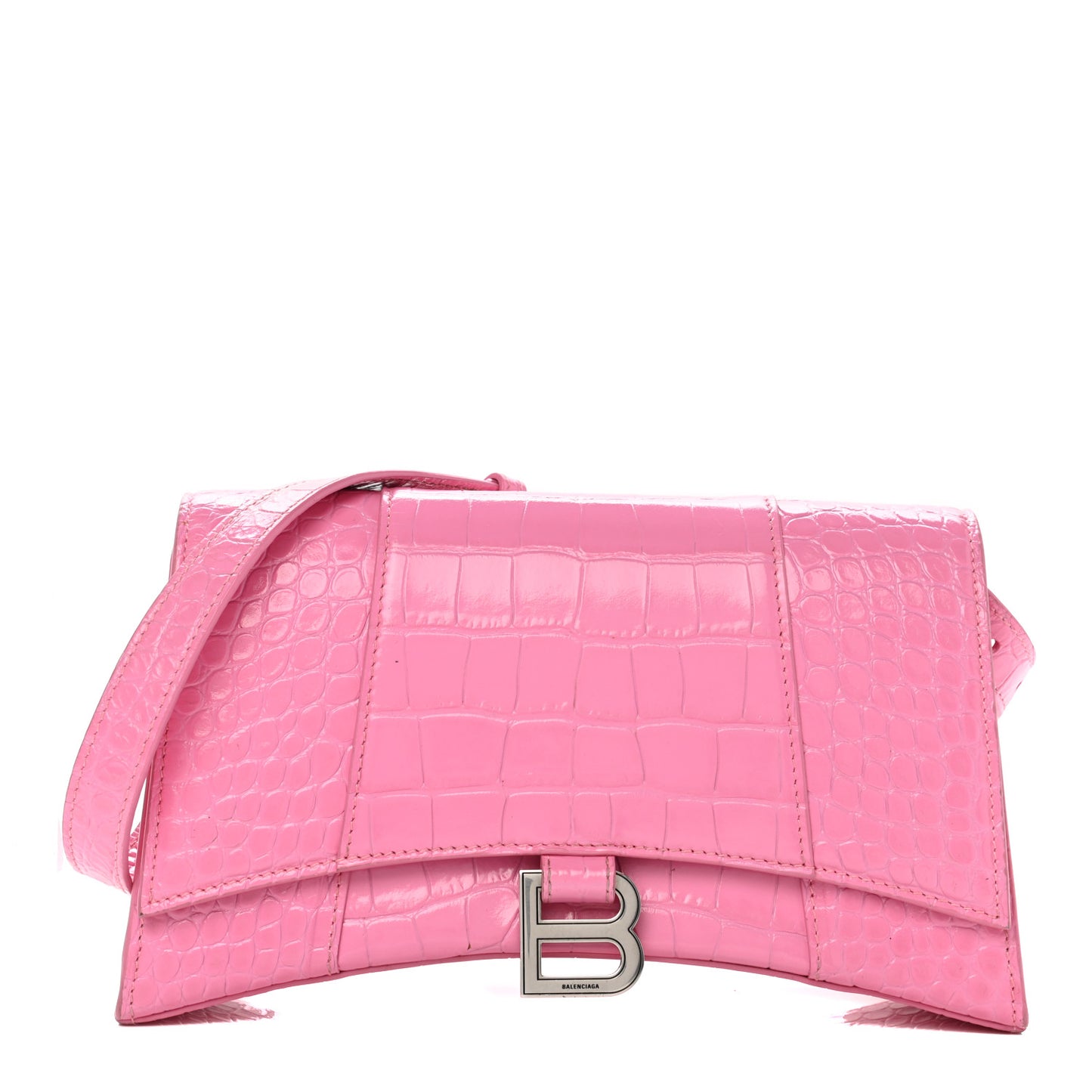 Shiny Calfskin Crocodile Embossed Small Hourglass Sling Shoulder Bag Baby Pink