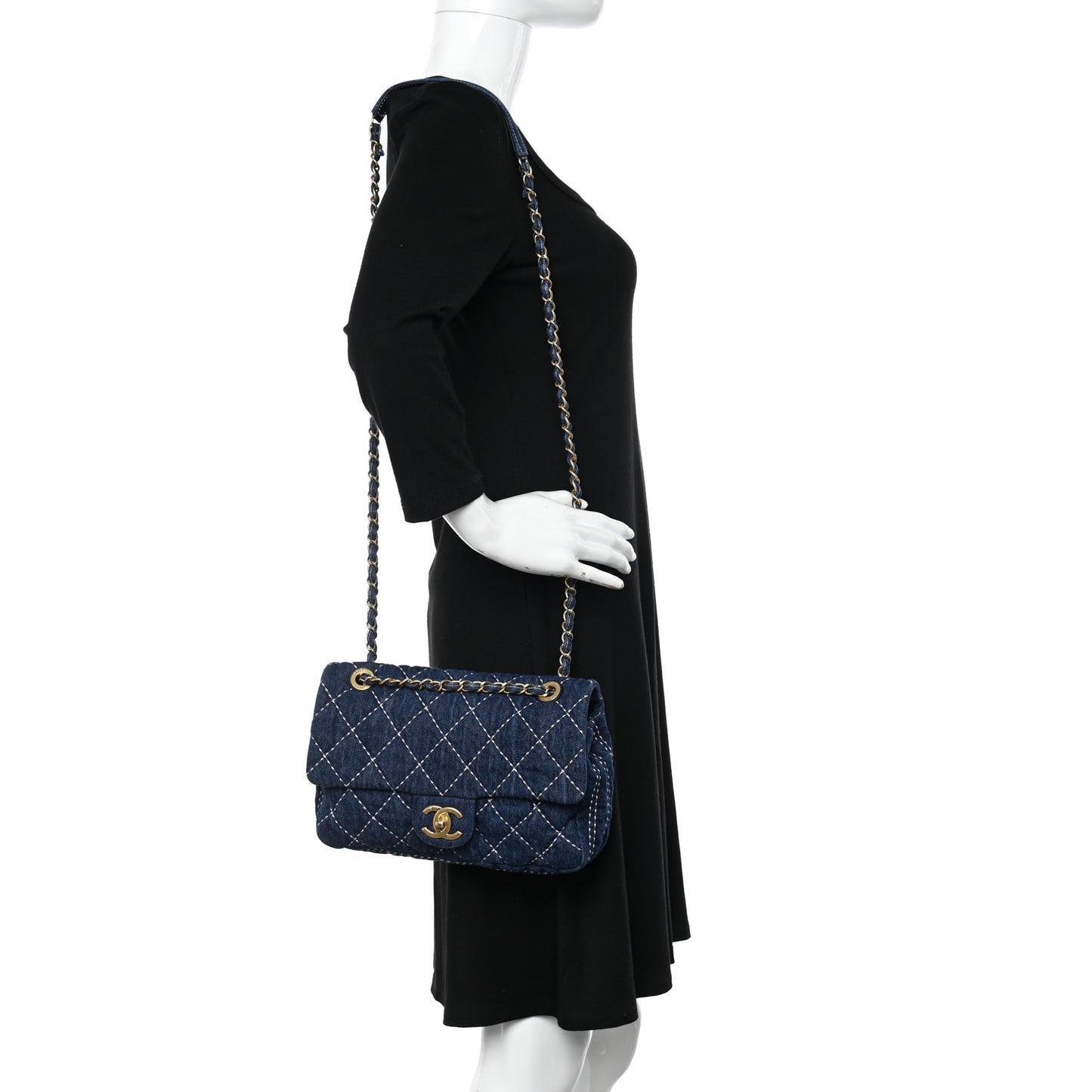Denim Quilted Medium Denim Trip Single Flap Blue