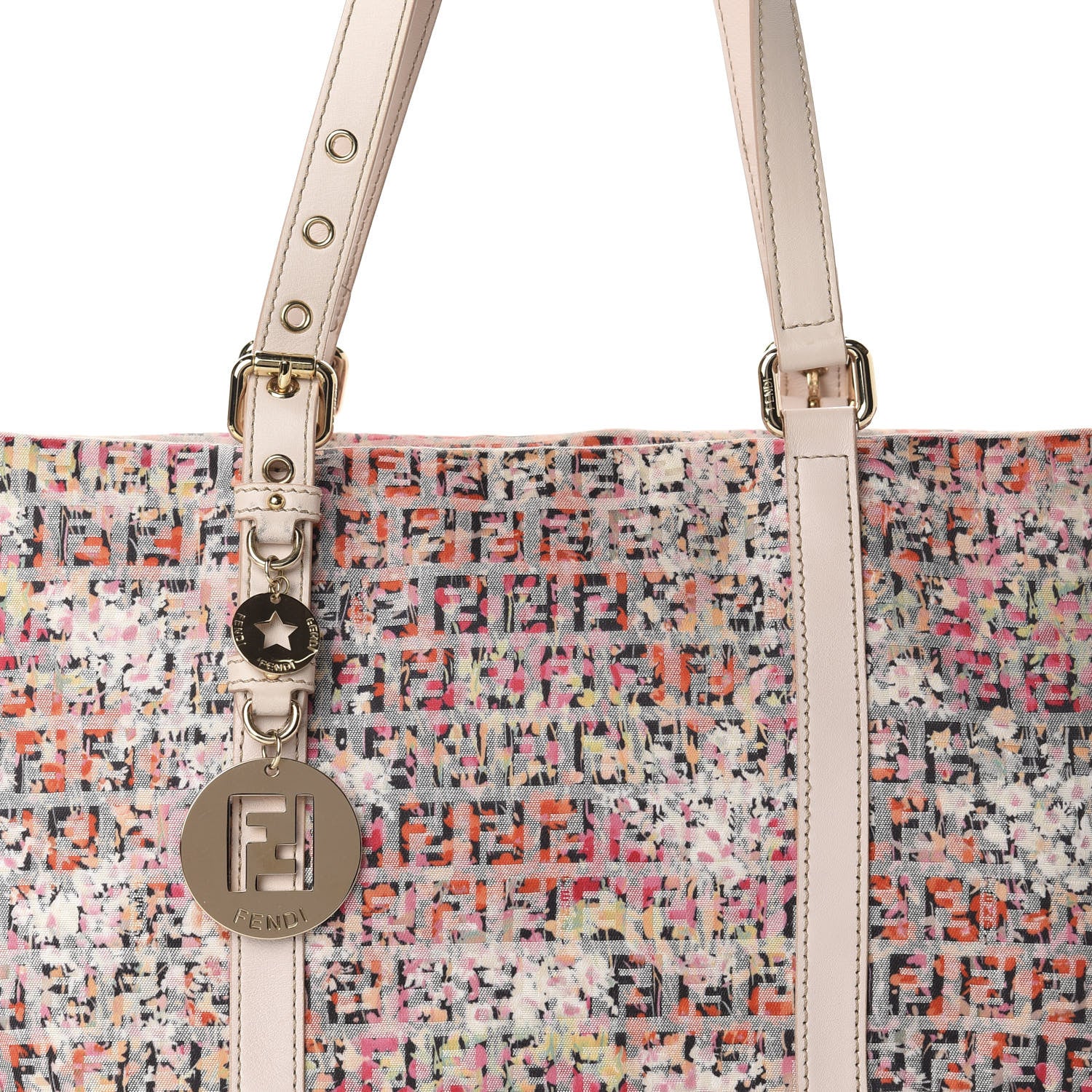 Fendi Zucchino Vitello Floral Forever Shopper Tote Rosa Papaya Rosa Confetto 10 of 10