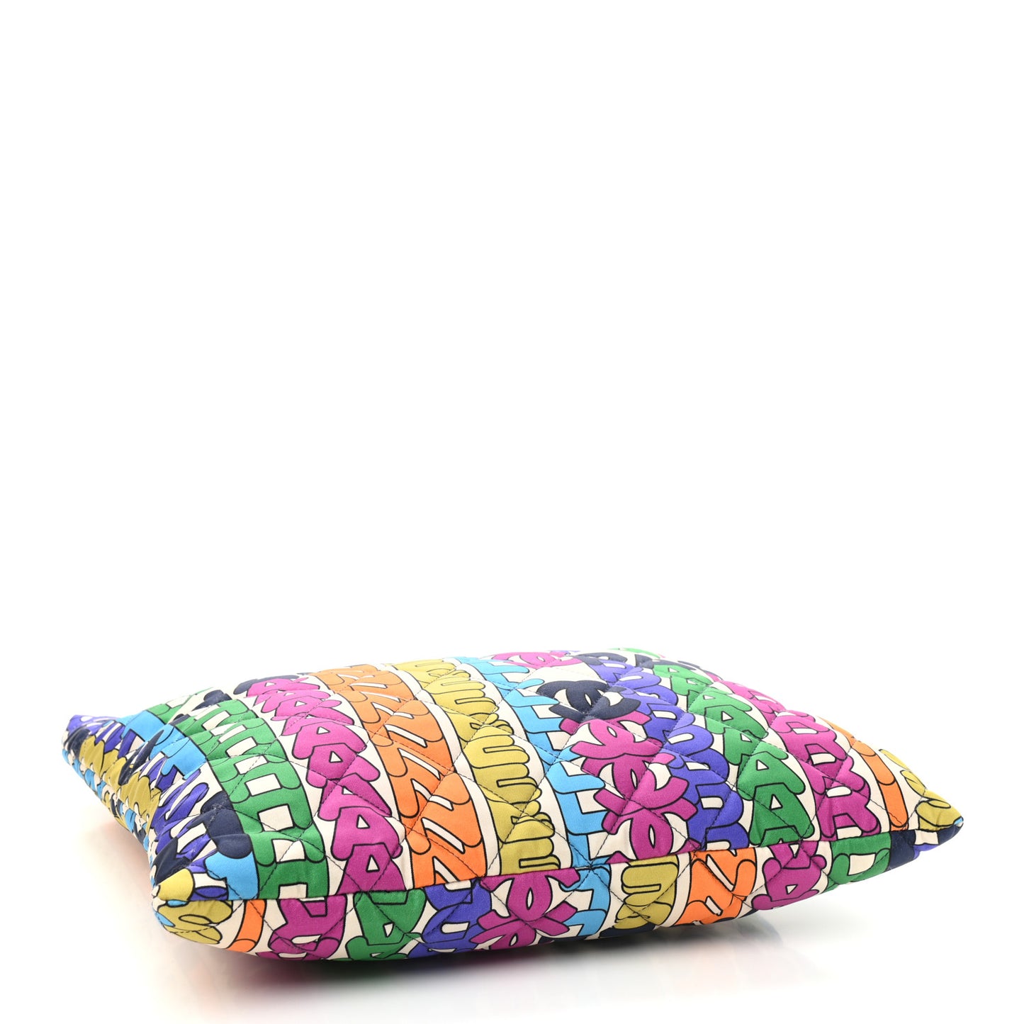 Printed Fabric Quilted Logo Large Shopping Tote Multicolor