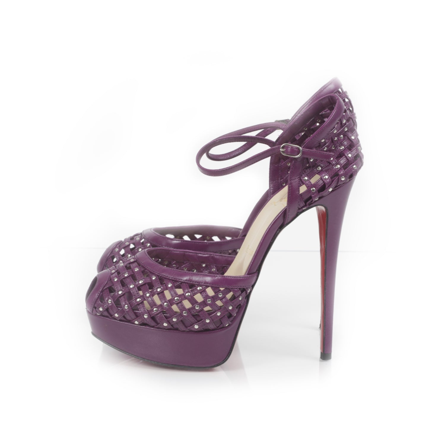 Christian Louboutin Studded Peep Toe Platform Pumps 37.5 Purple 2 of 6