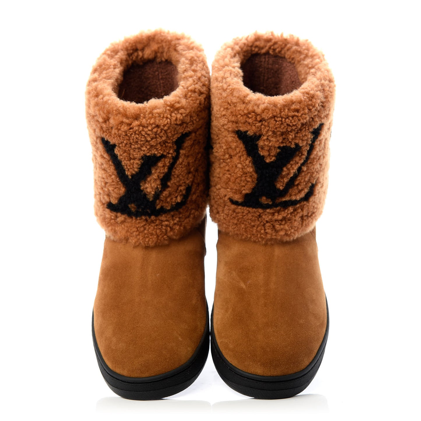 Suede Calfskin Shearling Snowdrop Flat Ankle Boot 40 Cognac