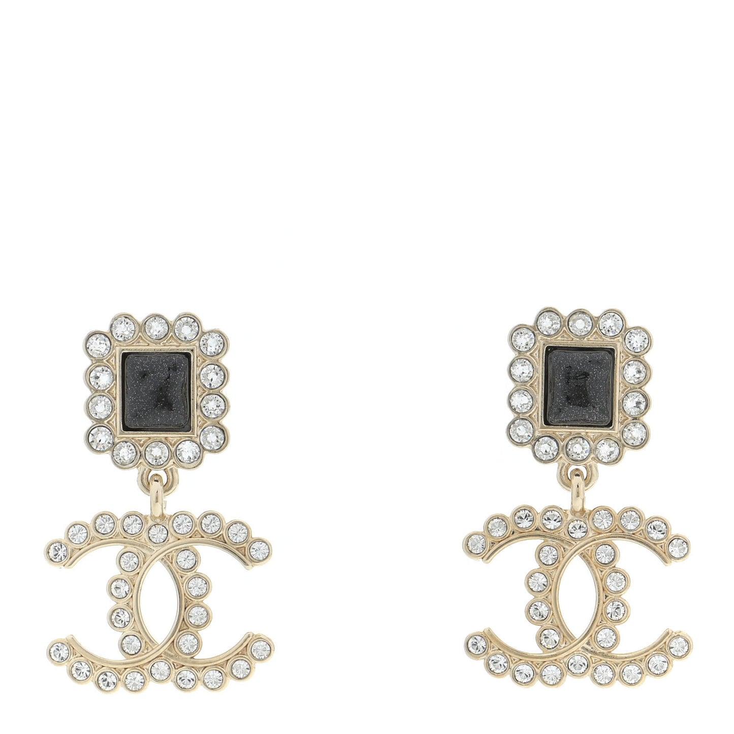Crystal CC Drop Earrings Gold Black