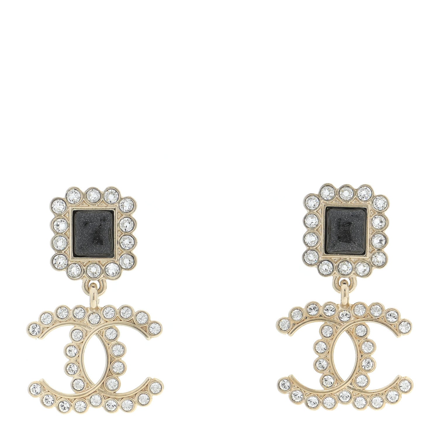 Chanel Crystal CC Drop Earrings Gold Black 1 of 5