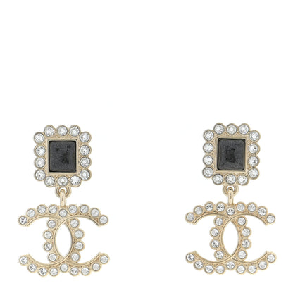 Chanel Crystal CC Drop Earrings Gold Black 1 of 5