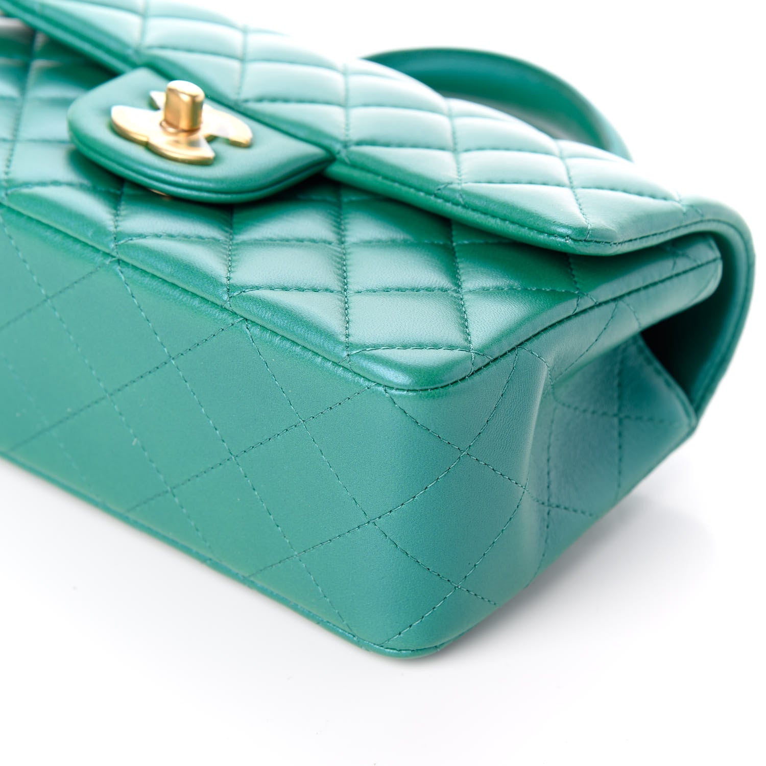 Chanel Iridescent Lambskin Quilted Mini Top Handle Rectangular Flap Green 10 of 10