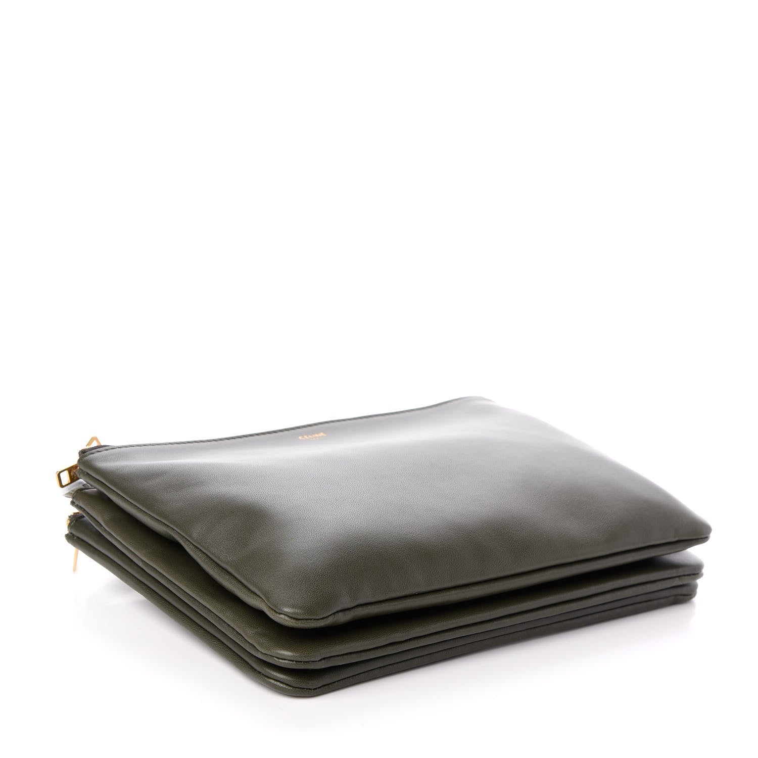 Celine Lambskin Large Trio Crossbody Bag Army Green 4 of 11