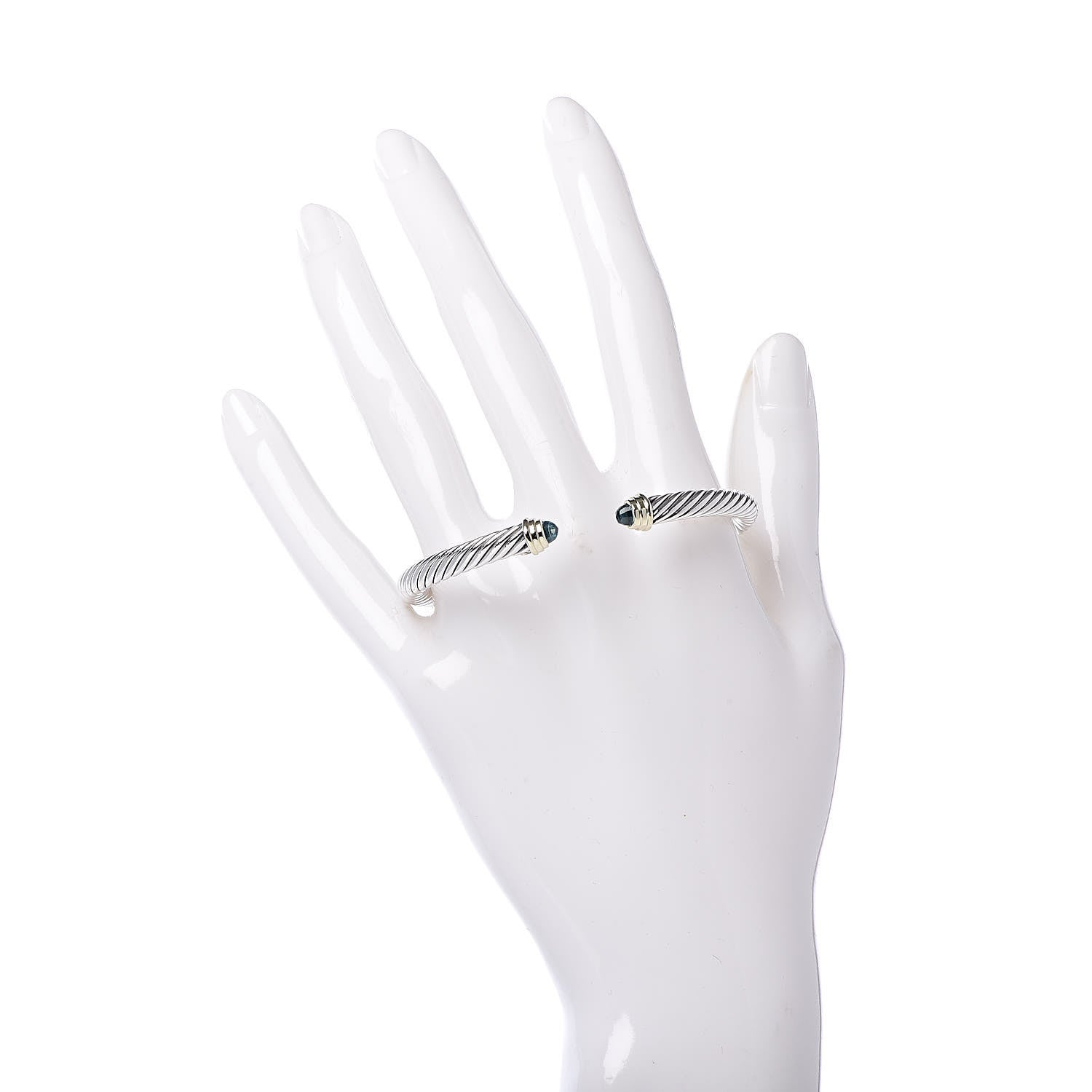 David Yurman Sterling Silver 14K Yellow Gold Blue Topaz 5mm Cable Classics Petite Color Bracelet 2 of 4