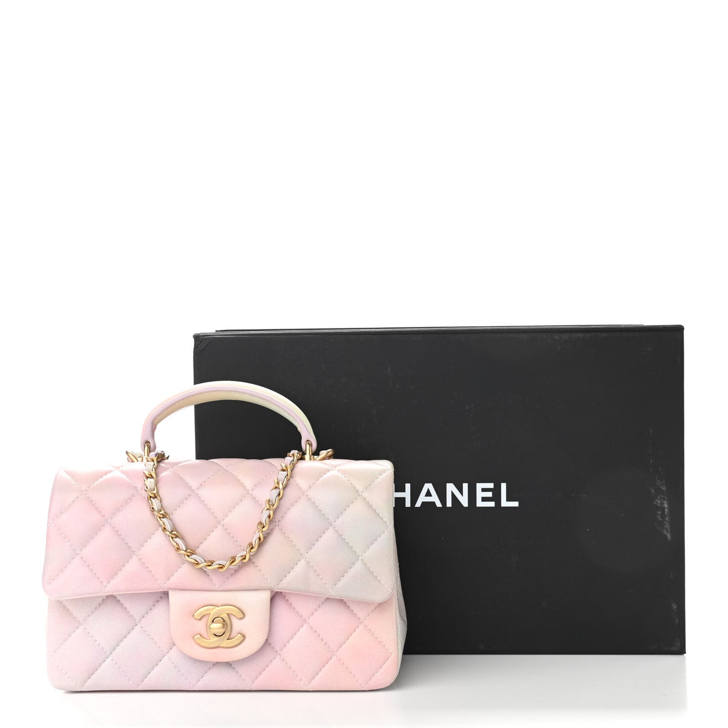 Lambskin Quilted Ombre Mini Top Handle Rectangular Flap Pink Multicolor