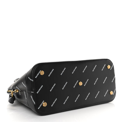 Balenciaga Calfskin Allover Logo M Ville Top Handle Bag Black 4 of 11