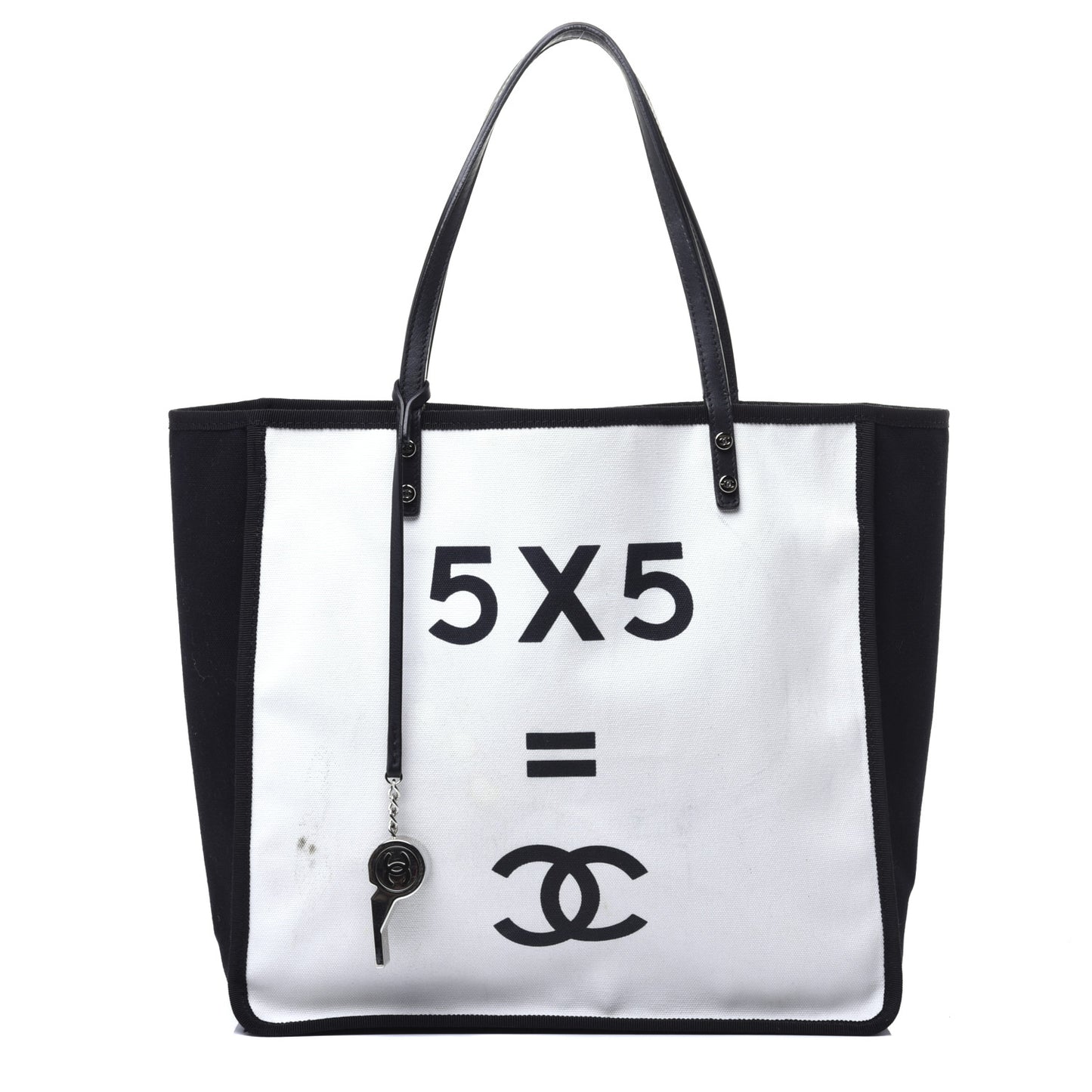 Canvas Calfskin Let's Demonstrate Small Tote White Black