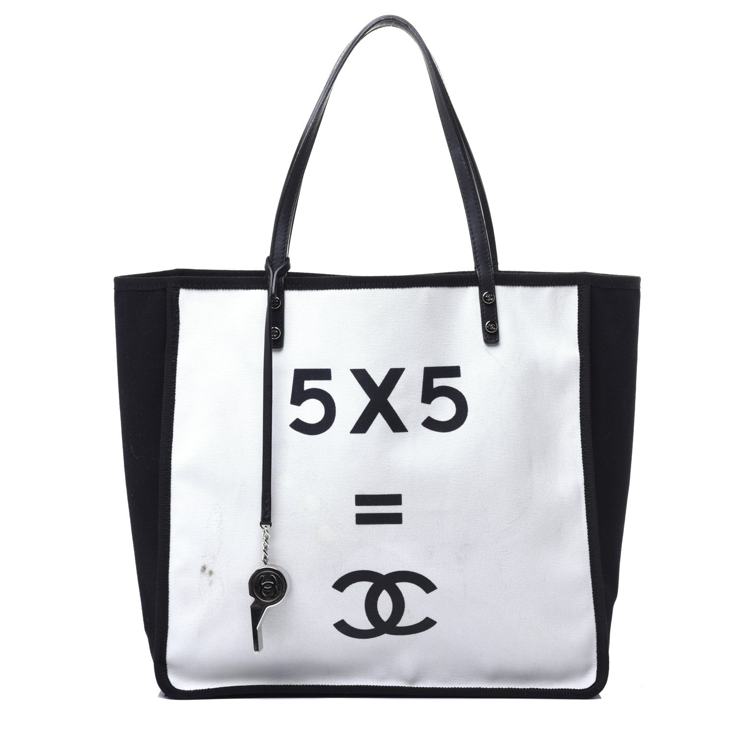 Chanel Canvas Calfskin Let's Demonstrate Small Tote White Black 1 of 9
