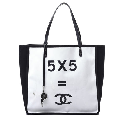 Chanel Canvas Calfskin Let's Demonstrate Small Tote White Black 1 of 9