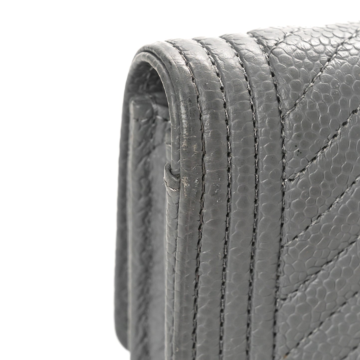 Caviar Chevron Quilted Large Boy Gusset Flap Wallet Grey