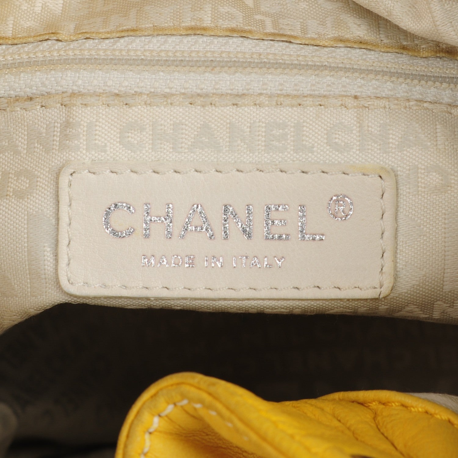 Chanel Lambskin Contrast Stitch Drawstring Tote Yellow 6 of 8