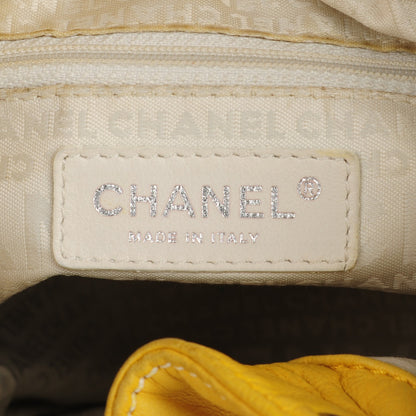 Chanel Lambskin Contrast Stitch Drawstring Tote Yellow 6 of 8