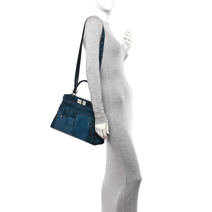 Fendi Chamois Karung Shiny Nappa Medium 3 Pocket Peekaboo Iconic Satchel Cobalto Petrolio 2 of 10