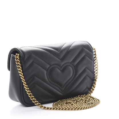 Gucci Calfskin Matelasse Super Mini GG Marmont Shoulder Bag Black 2 of 11