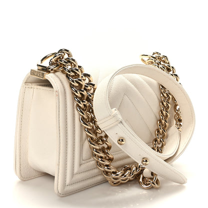 Chanel Caviar Chevron Quilted Small Boy Flap White 3 of 9