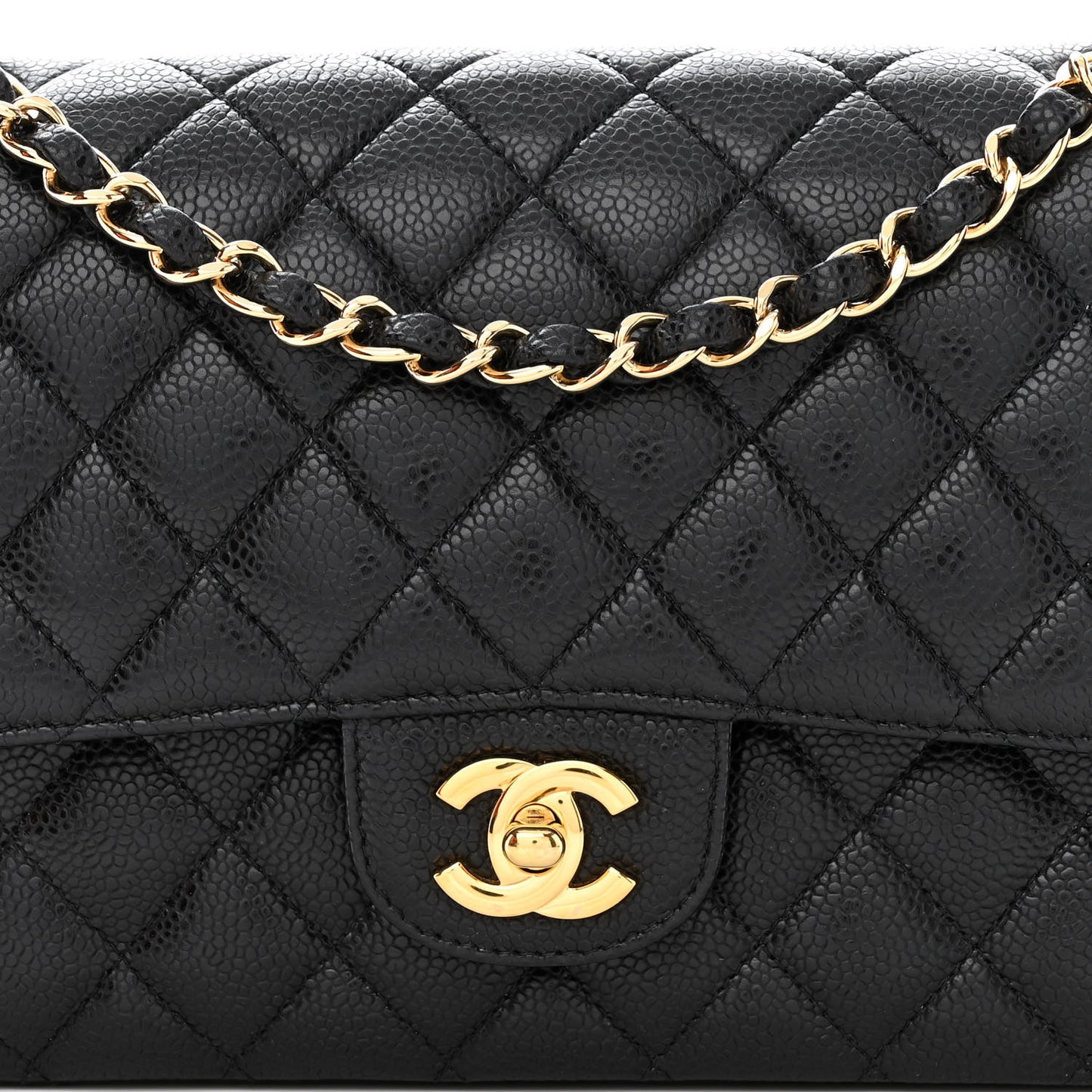 Caviar Quilted Medium Double Flap Black