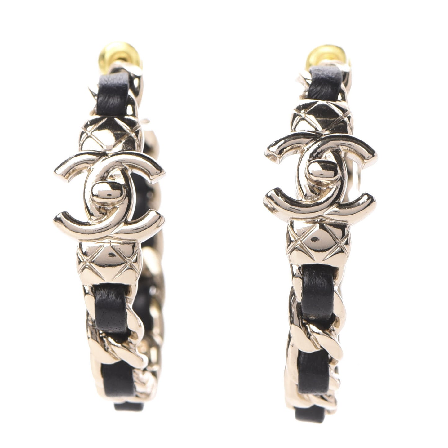 Lambskin CC Turnlock Chain Hoop Earrings Gold Black