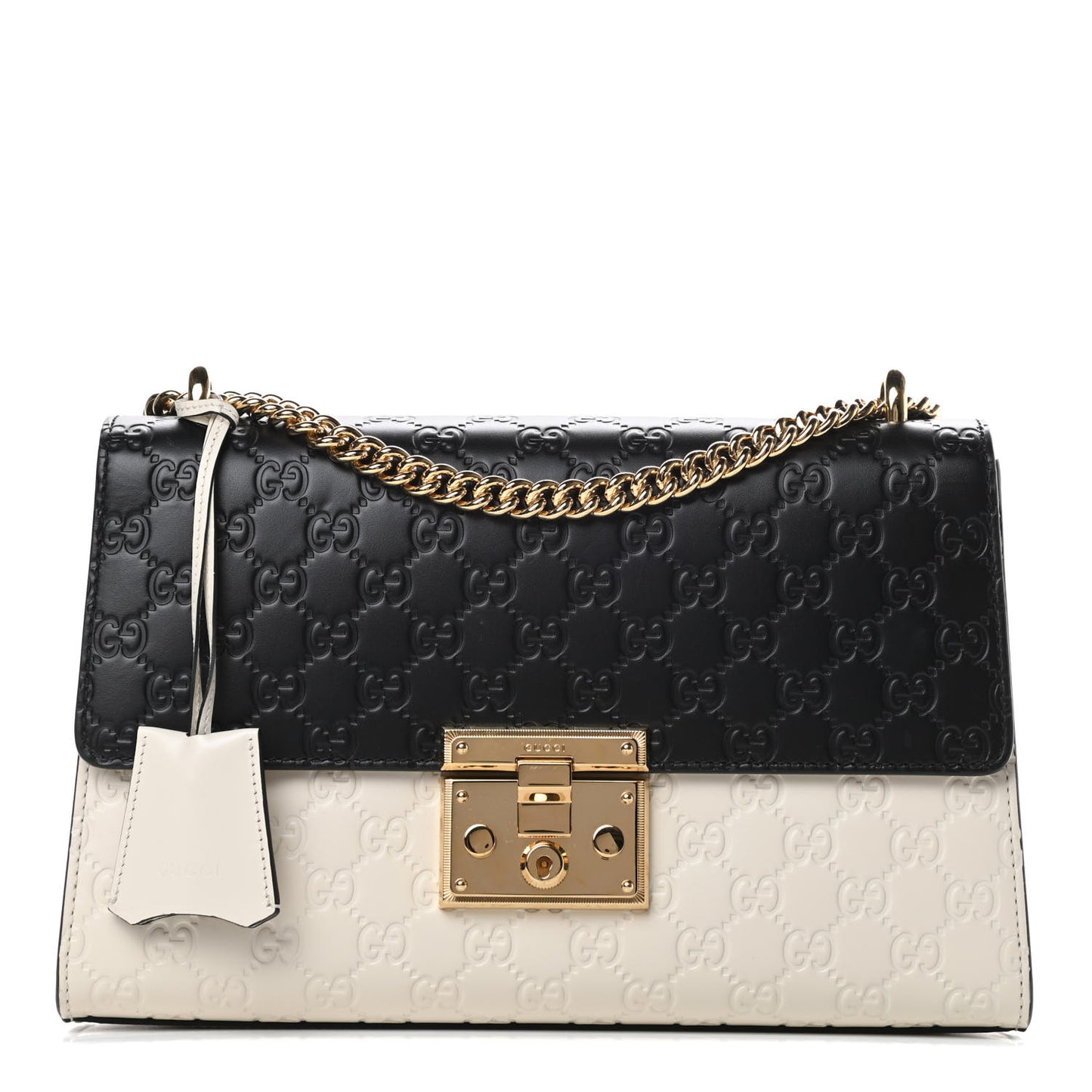 Guccissima Medium Padlock Shoulder Bag Black Mystic White