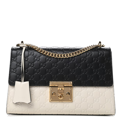 Gucci Guccissima Medium Padlock Shoulder Bag Black Mystic White 1 of 11