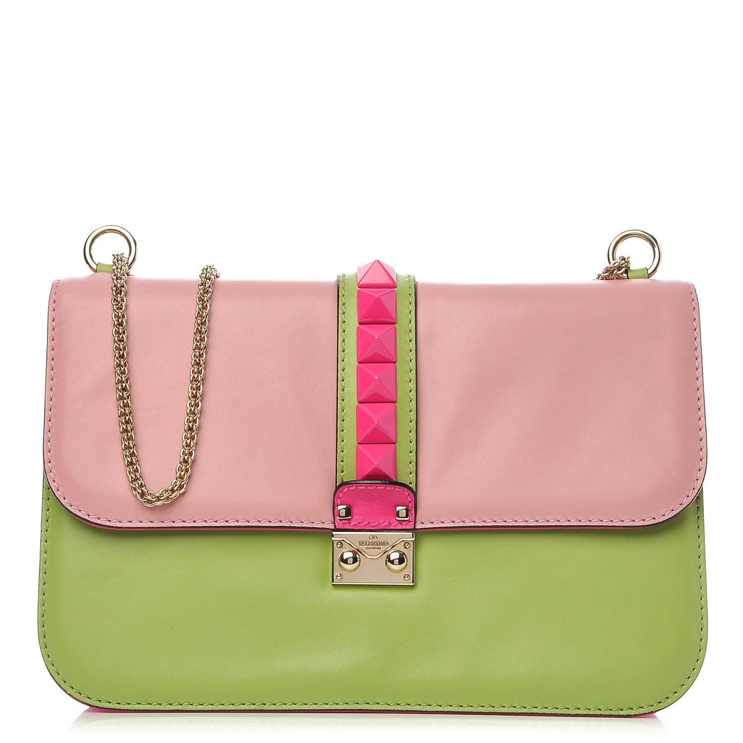 Vitello Tri-Color Large Glam Lock Rockstud Flap Pop Gardenia Pop Apple Pop Fuxia