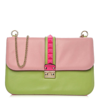 Valentino Garavani Vitello Tri-Color Large Glam Lock Rockstud Flap Pop Gardenia Pop Apple Pop Fuxia 1 of 8