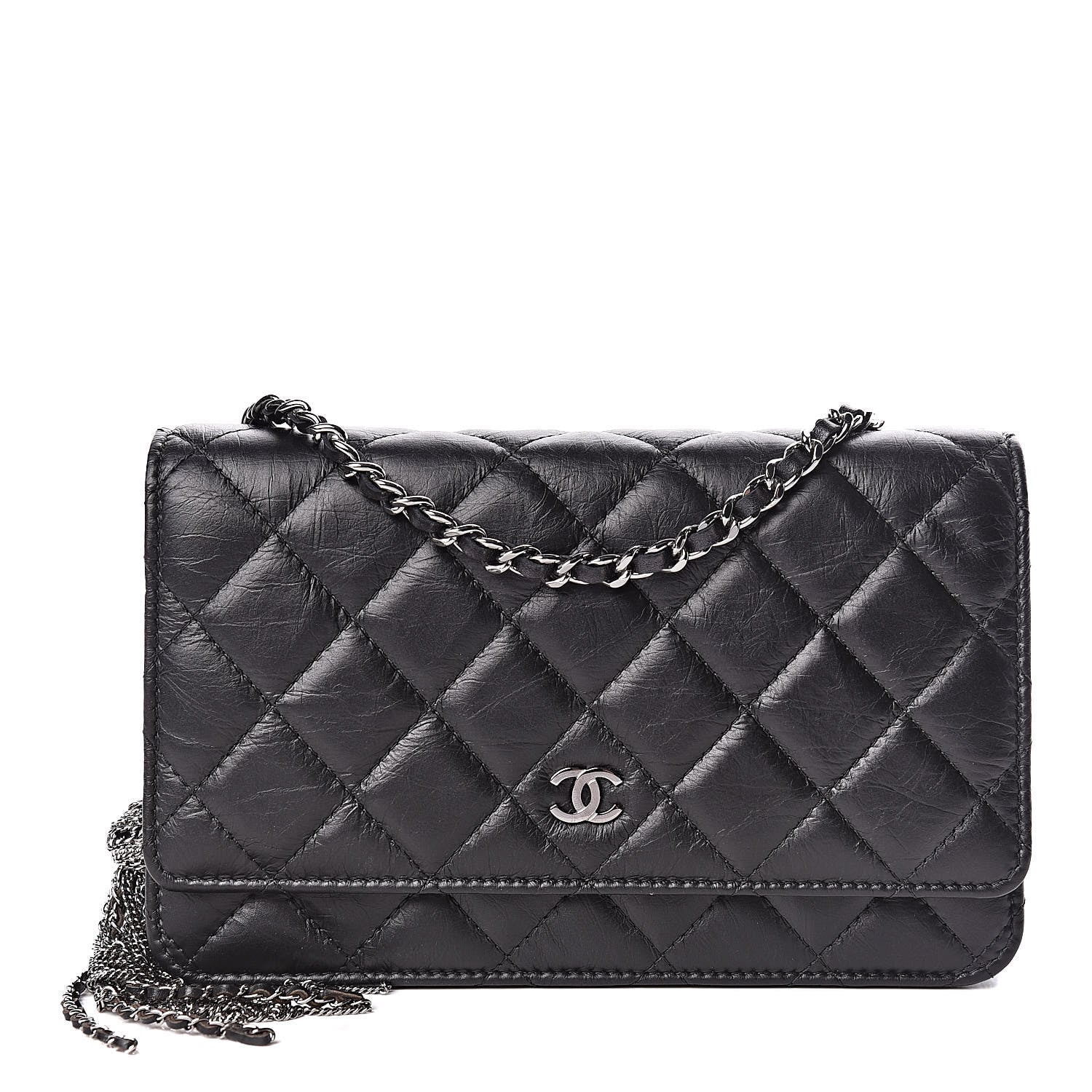 Chanel Aged Calfskin Quilted Tassel Wallet On Chain WOC Black 1 of 11