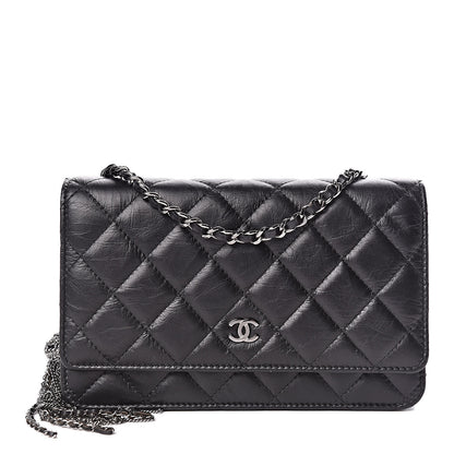 Chanel Aged Calfskin Quilted Tassel Wallet On Chain WOC Black 1 of 11