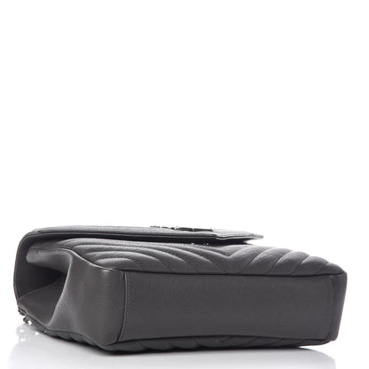 Saint Laurent Sheepskin Matelasse Chevron Monogram Medium College Bag Light Coal 4 of 10