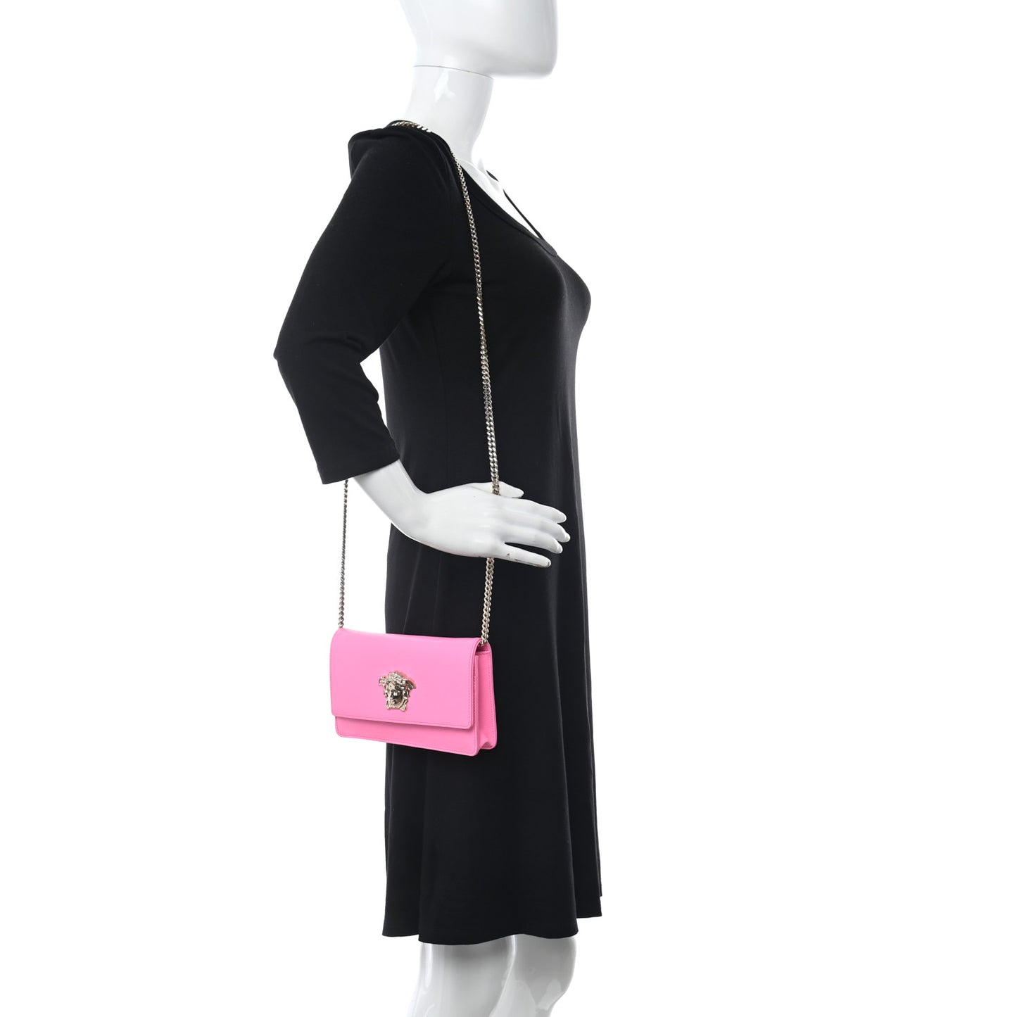 Grained Calfskin Medusa Wallet On Chain Pink