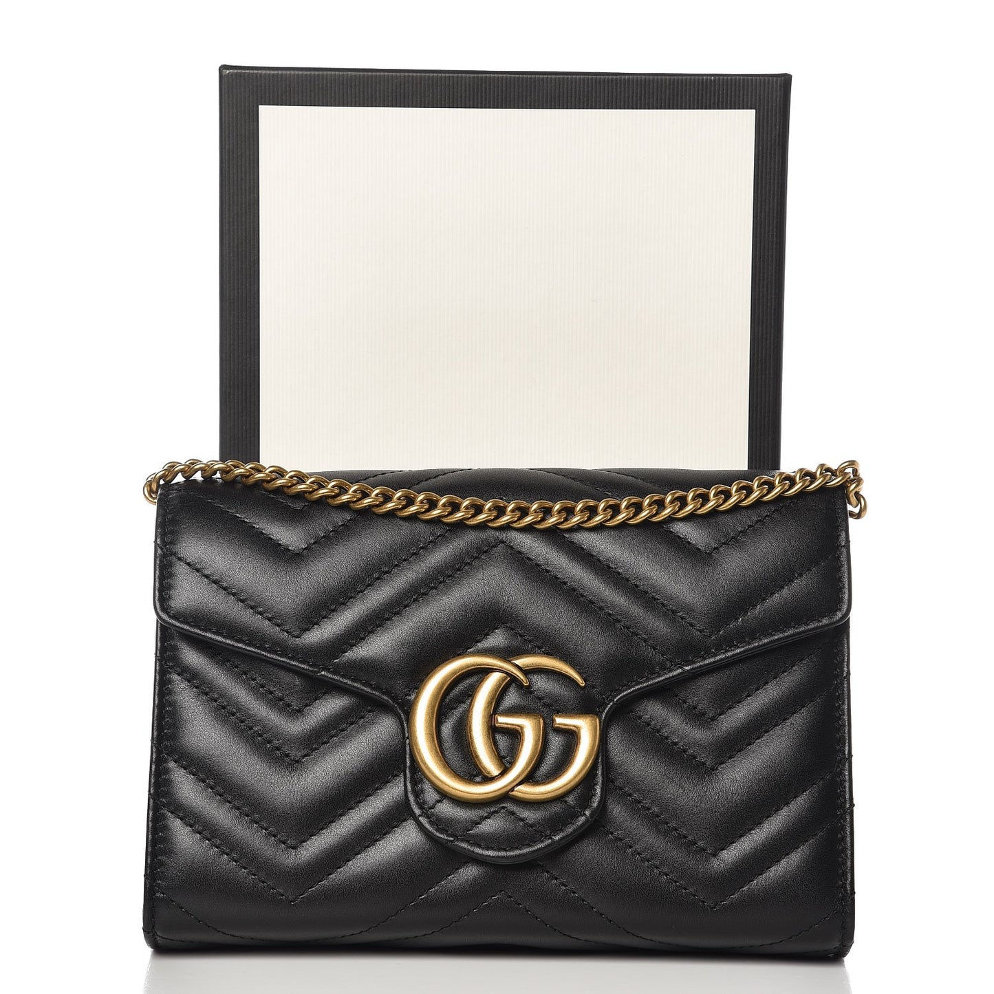 Calfskin Matelasse GG Marmont Chain Wallet Black