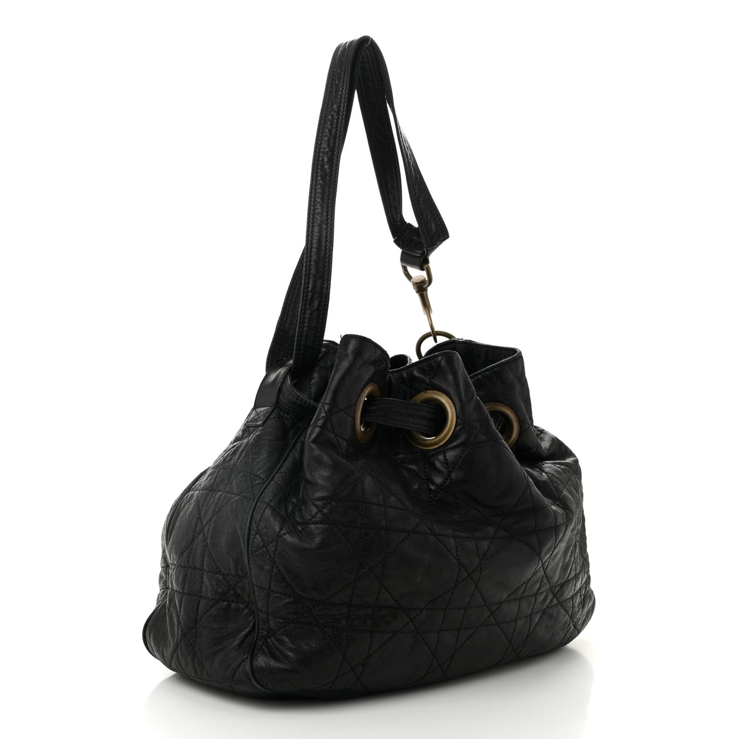 Lambskin Cannage Drawstring Bag Black