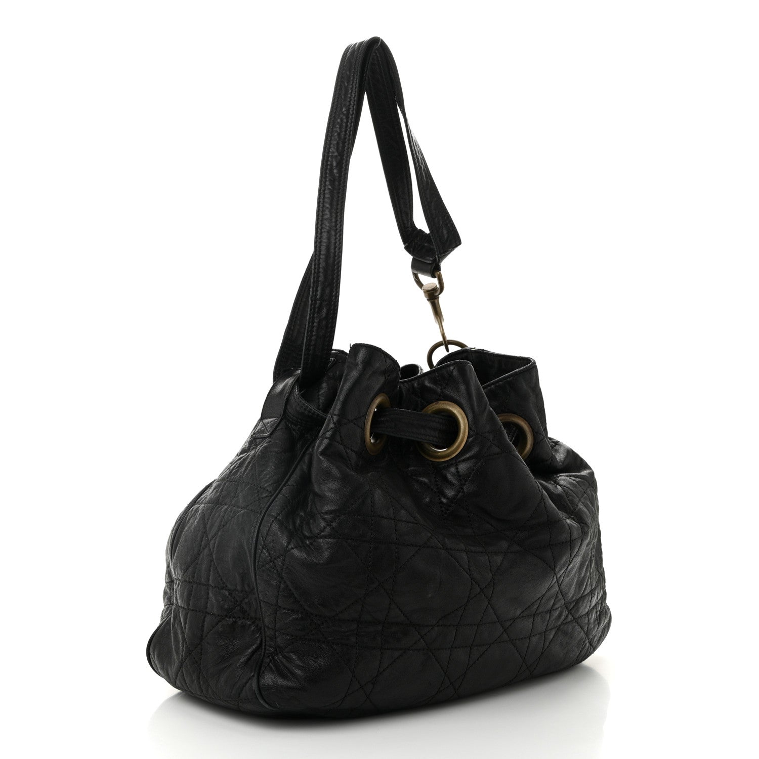 Christian Dior Lambskin Cannage Drawstring Bag Black 3 of 12