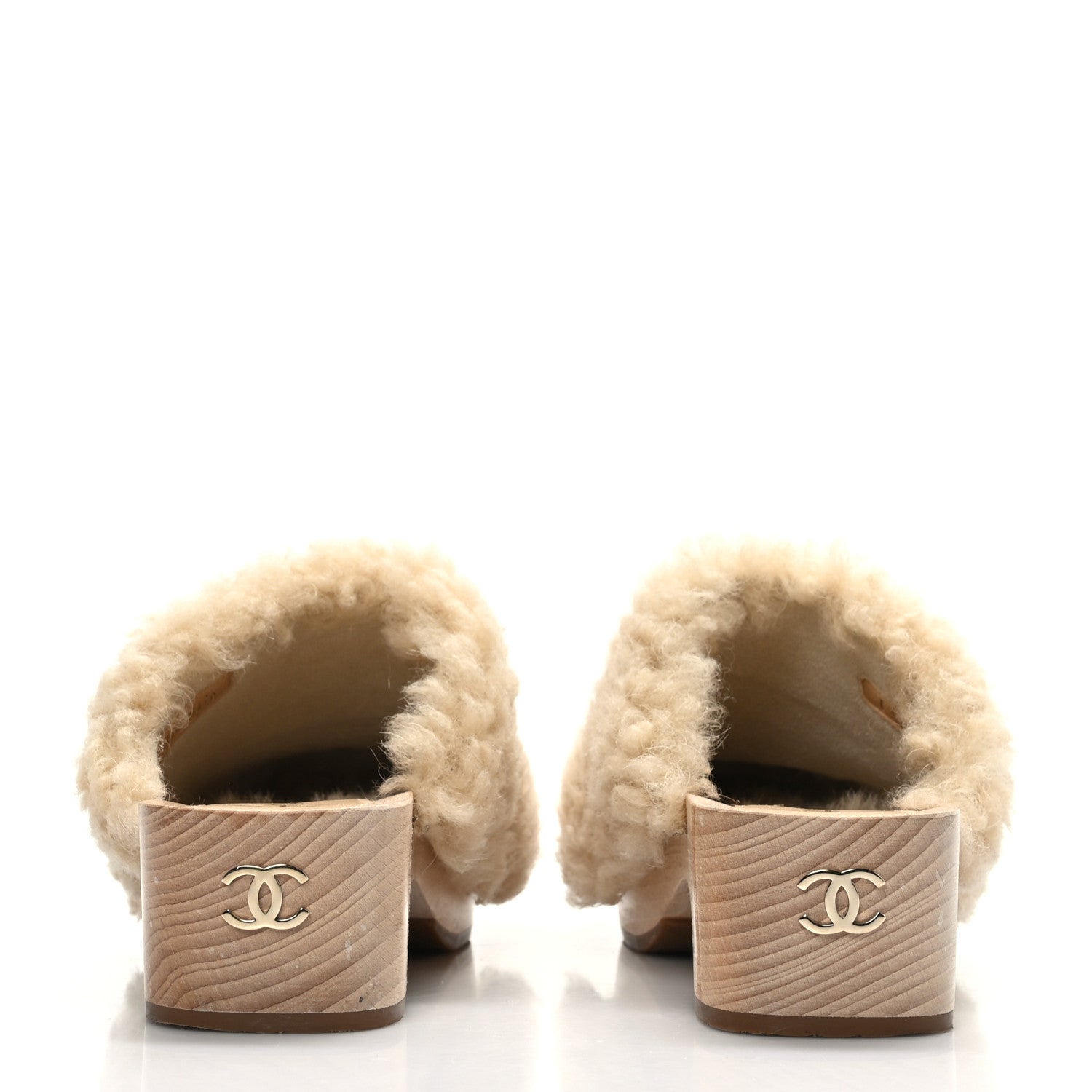 Chanel Shearling Lambskin Clogs 38 Beige 5 of 9