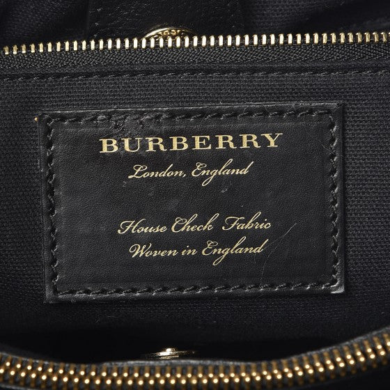 Grainy Calfskin House Check Two Tone Medium Banner Tote Black Brown