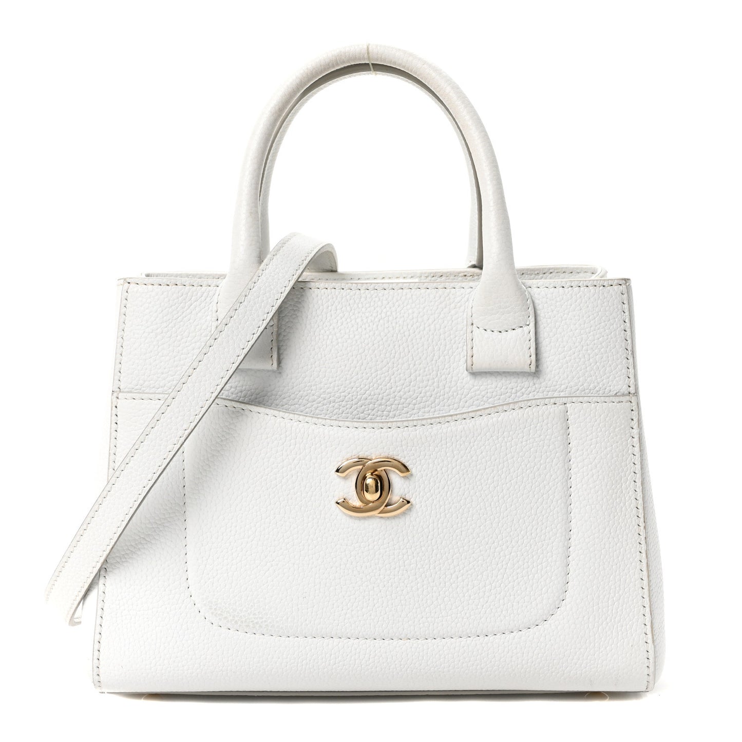 Grained Calfskin Mini Neo Executive Shopper Tote White