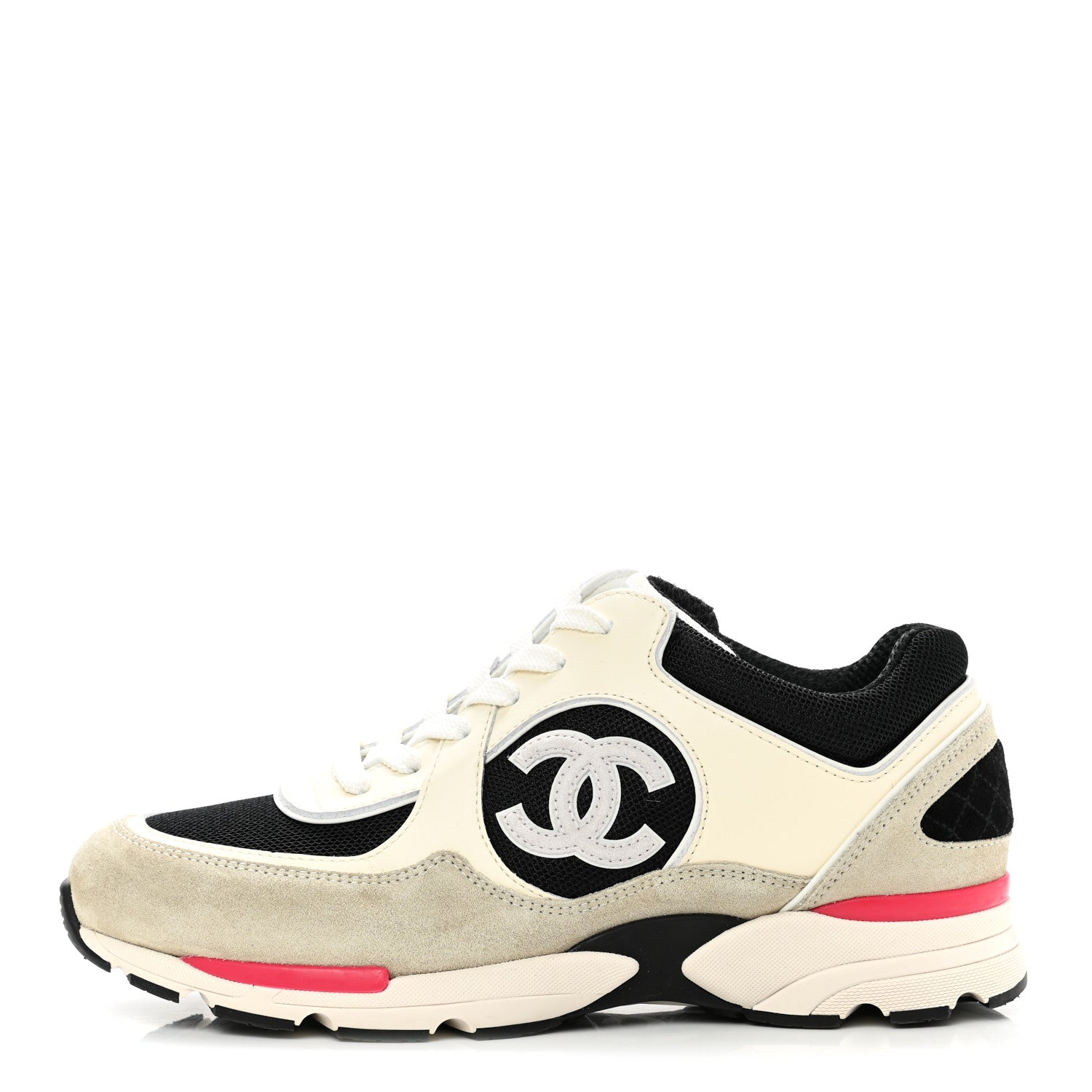 Chanel Mesh Suede Calfskin Womens CC Sneakers 40 White Light Grey Pink 1 of 8