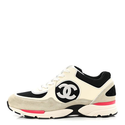 Chanel Mesh Suede Calfskin Womens CC Sneakers 40 White Light Grey Pink 1 of 8