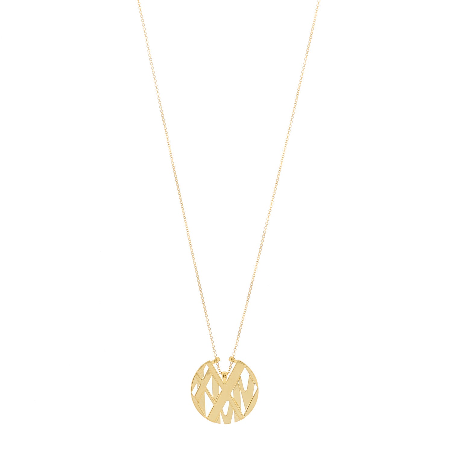 Tiffany 18K Yellow Gold Small Atlas Round Medallion Pendant Necklace 1 of 4