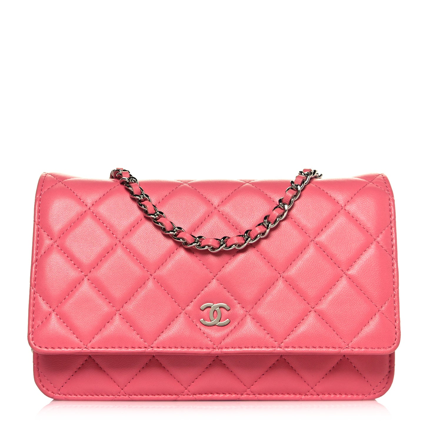 Lambskin Quilted Wallet On Chain WOC Pink