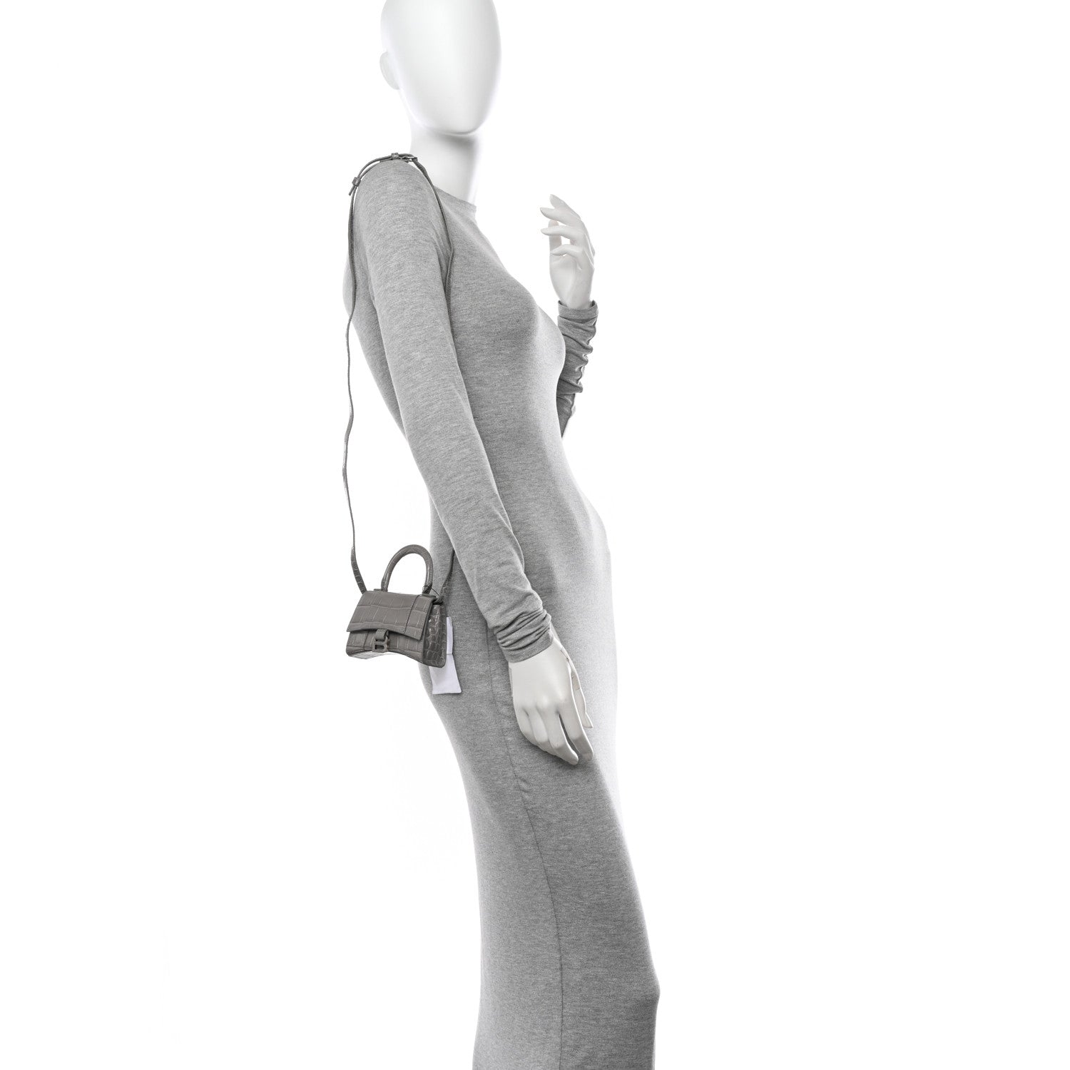 Balenciaga Shiny Calfskin Crocodile Embossed Hourglass Top Handle Bag Mini Steel Grey 2 of 11