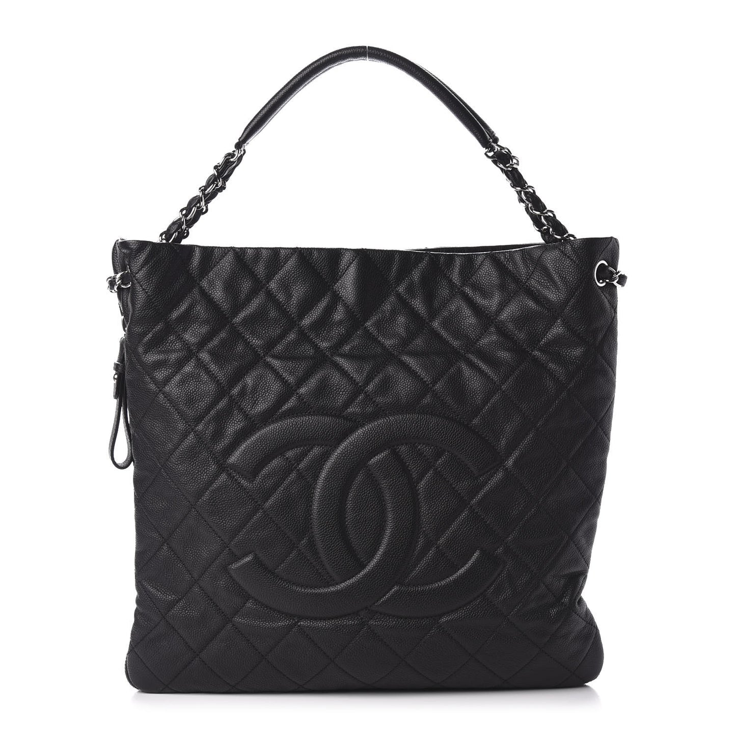Caviar Quilted Expandable Zip Shoulder Bag Black