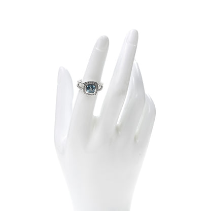 David Yurman Sterling Silver Diamond Blue Topaz 7mm Petite Albion Ring 52 6 2 of 5