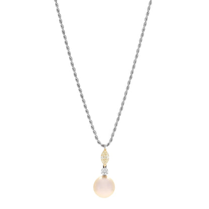 Damiani 18K White Gold Yellow Diamond Freshwater Cultured Pearl Drop Cluster Pendant Necklace 1 of 4