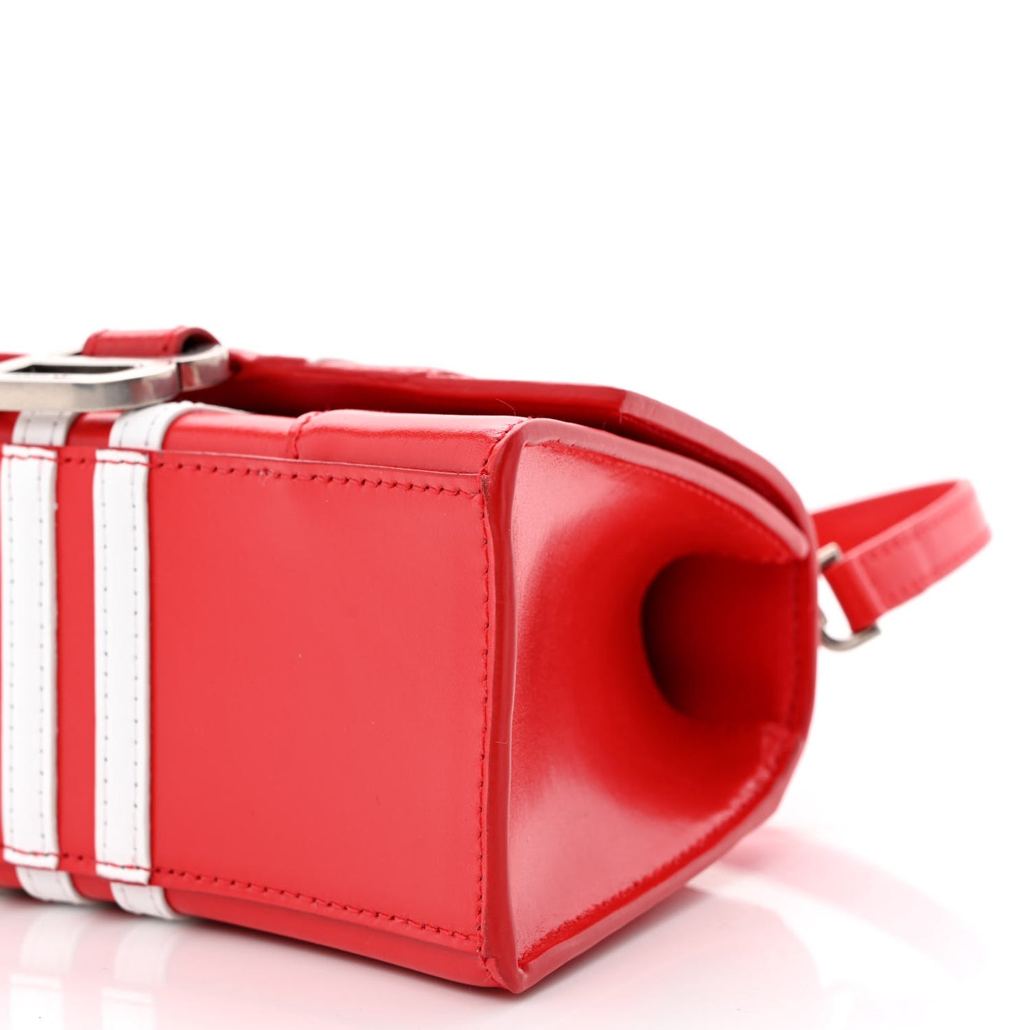 X ADIDAS Shiny Box Calfskin Hourglass Top Handle Bag XS Bright Red