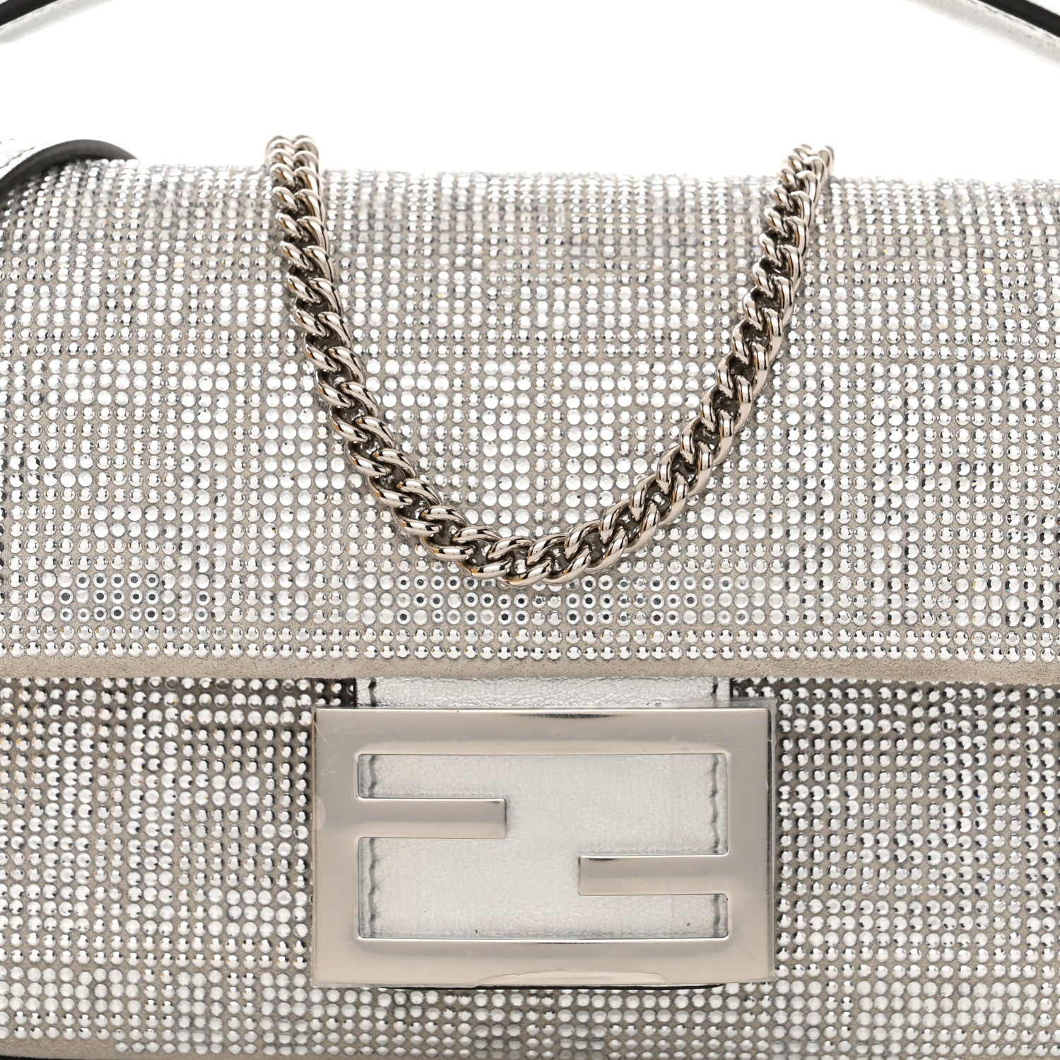 Fendi Crystal Vitello Laminato FF Mini Baguette Crystal Argento 9 of 12