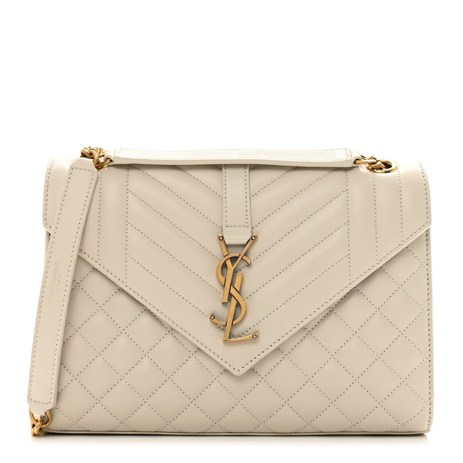 Saint Laurent Lambskin Mixed Matelasse Triquilt Medium Monogram Satchel Blanc Vintage 1 of 10